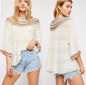 Free People Embroidered Vacation Pullover Sweater